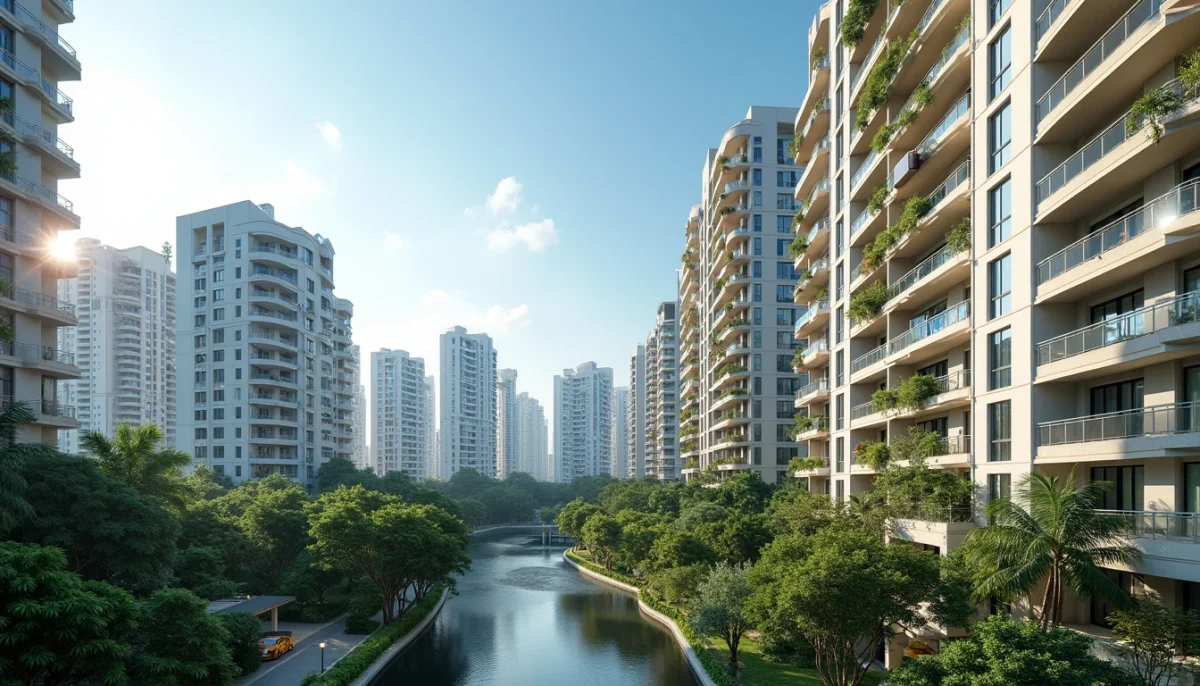 Modern High-Rise Public Housing Towers At Bedok Beacon With Landscaped Sky Terraces And Clear Blue Skies Representing Premium Mature Estate Hdb Resale Records