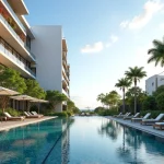 Architectural Concept Of Upcoming Executive Condominium Residential Towers And Lap Swimming Pool In Canberra Singapore