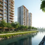 Modern Waterfront Residential Condominium Towers Along Kallang River Promenade And Green Park In Singapore Representing Kallang Distripark Redevelopment