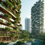 Architectural Conceptual Rendering Of Biophilic Residential High-Rise Towers Integrated With Tropical Forest Canopies And Ecological Corridors In Singapore