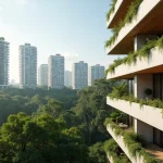 Architectural Photograph Of High-Rise Residential Towers In Queenstown With Lush Vertical Greenery And Panoramic Forest Views Towards Dempsey