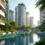 Contemporary Singapore Private Residential Condominium Development With Biophilic Landscaping And Lagoon Pool